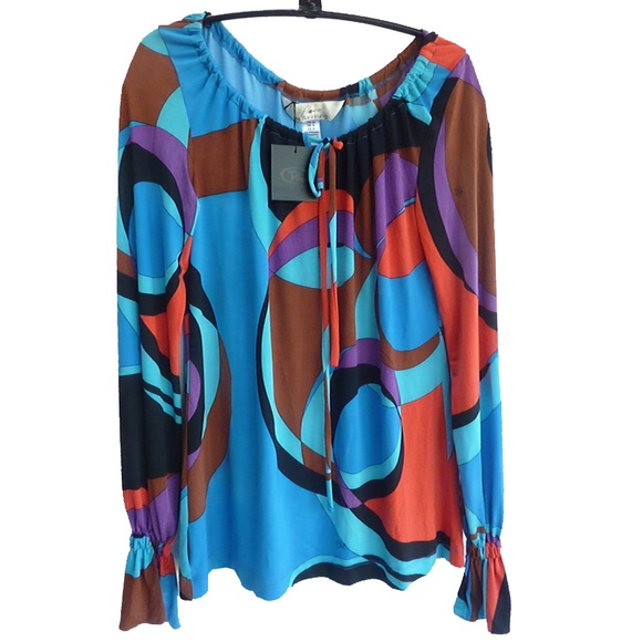Rare Flora Kung NWT soft silky washable polyester peasant blouse - Picture 1 of 2